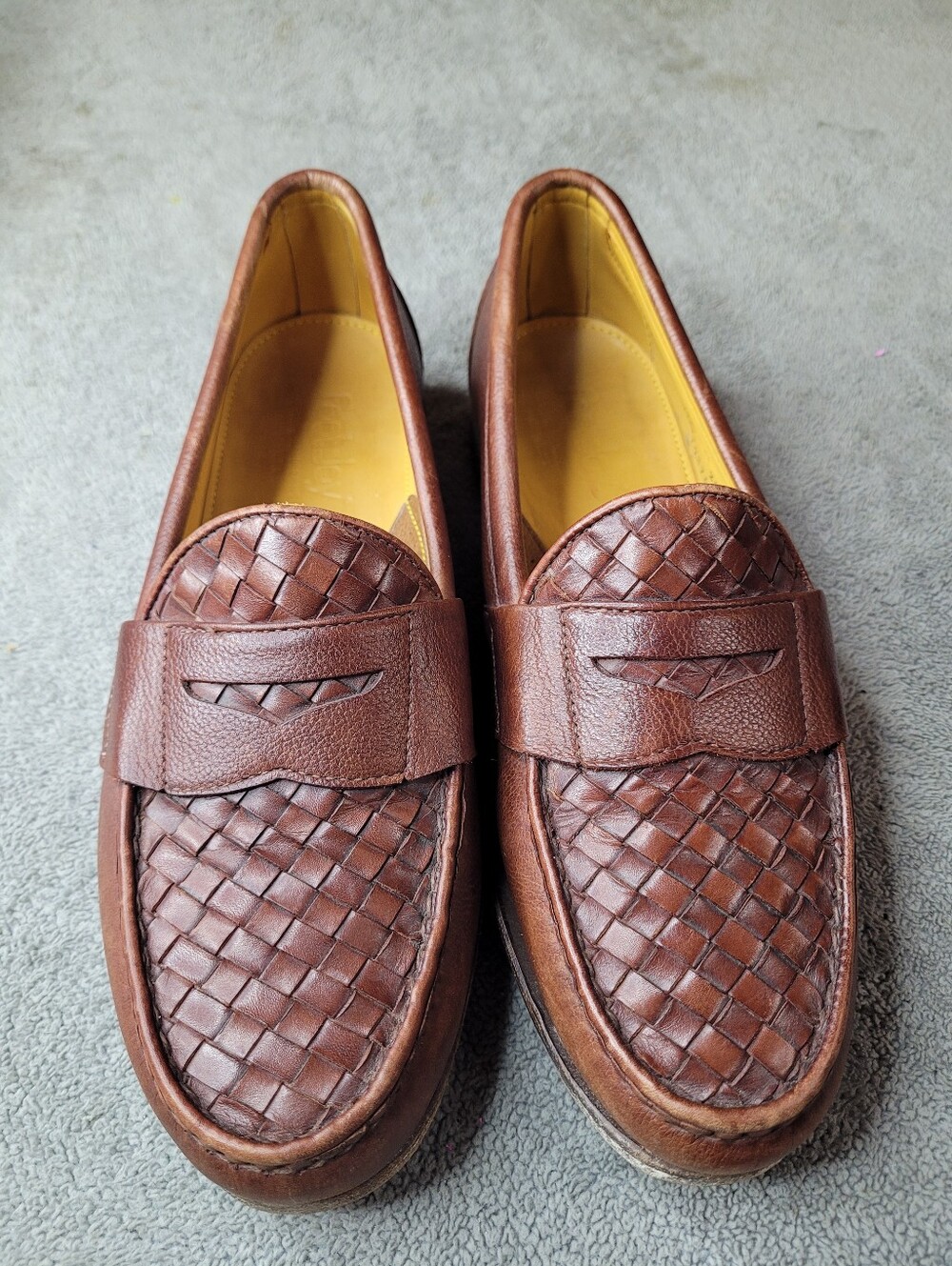 Vintage FootJoy Penny Loafers Mens 9.5 C Handsewn Brown Woven Leather 79276 USA - Picture 2 of 7